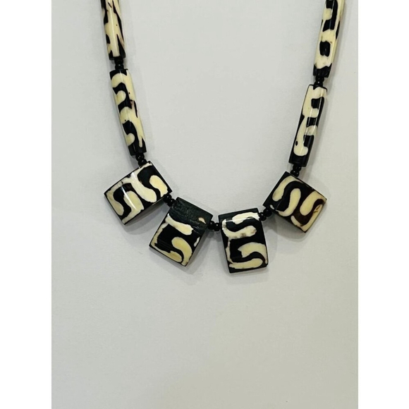 African Batik Bone Tribal Beads Statement Necklace - Picture 3 of 5